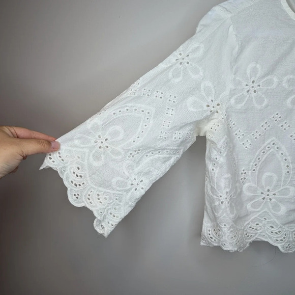 After Market Boho White Cropped Lace Eyelet Flowy Sleeve Top Women Medium - Picture 3 of 10